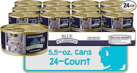 Blue Buffalo Wilderness Adult Cat 7+ Grain Free Chicken Paté Wet Cat Food, Supports Energy for an Active Life, Made with Natural Ingredients, 5.5-oz. Cans (24 Count)