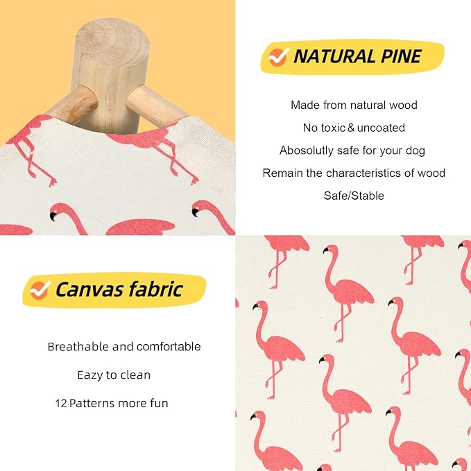 Patas Lague Cat and Dog Hammock Bed for Small Dogs, Brethable Wooden Cat Pet Rabbit Elevated Cooling Outdoor Bed Cots Furniture for Summer Flamingo