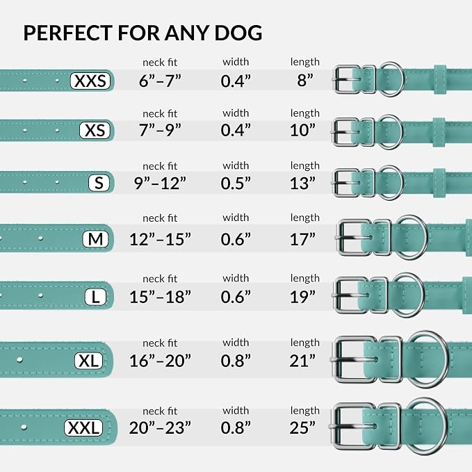 CollarDirect Reflective Rolled Leather Dog Collar, Soft Padded Round Puppy Collar, Handmade Genuine Leather Collar Dog Small Large Cat Collars 13 Colors (12-15 Inch, Mint Green Reflective)