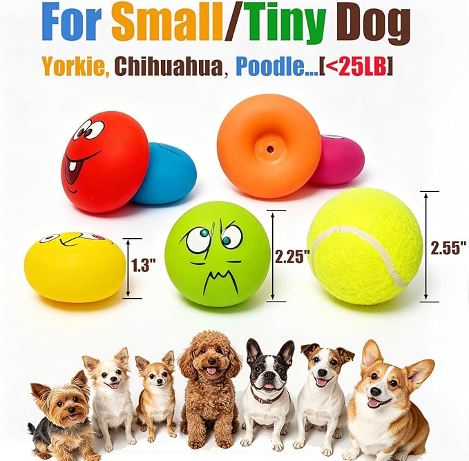 HOLYSTEED Latex Dog Squeaky Toys, Rubber Soft Small Dog Toys Chewing Squeaky Toy, Fetch Play Balls Toy for Puppy Small Pets 6pcs