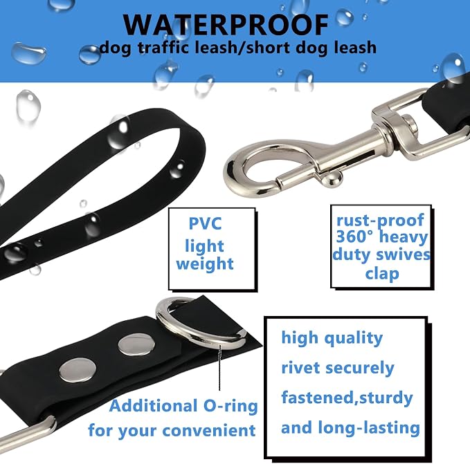 Short Dog Leash - 9 Inch Dogs Lead Grab Tab Heavy Duty Waterproof PVC Dog Training Traffic Leashes for Safety Control Behavior Correction Hiking Backup & All Breeds(Light Pink, 9'')