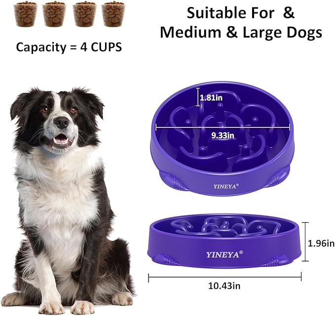 YINEYA 4 Cups Slow Feeder Dog Bowls Large Breed, Anti-Choking Pet Supplies, Maze Dog Food Bowl, Puzzle Feeder That Slow Down Eating 2PCS
