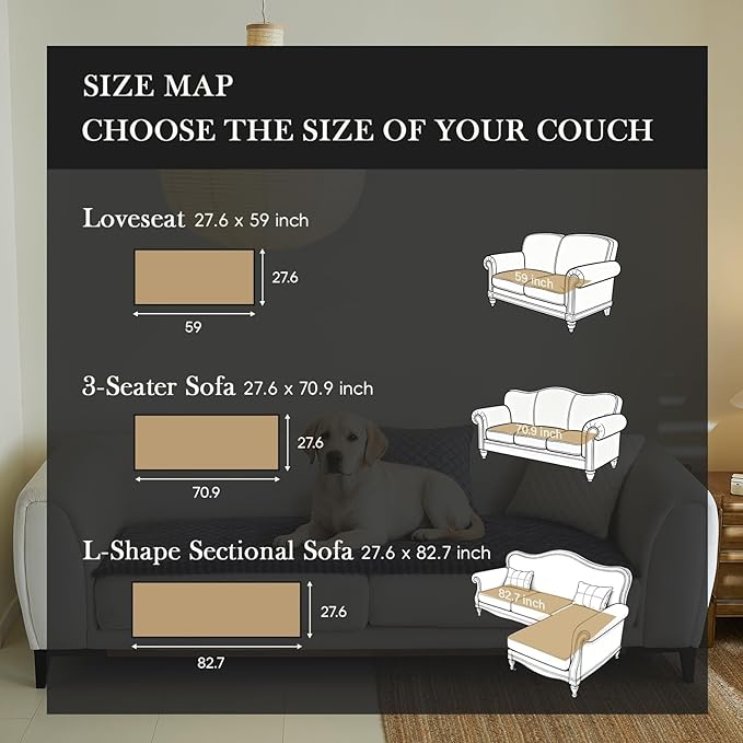 Diamond Quilted Couch Cover for Dogs Non Slip - Large Silicone Particles Pet Friendly Thick Sofa Slipcover for 3 Cushion Couch Washable Furniture Protector Mat for Dogs Cats