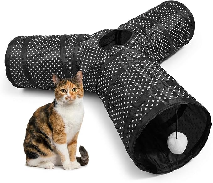 Cat Tunnel Collapsible, More Interactive Indoor Play Toy Tube for Cats & Kittens with Crinkle Paper and Peekaboo Holes(Y)