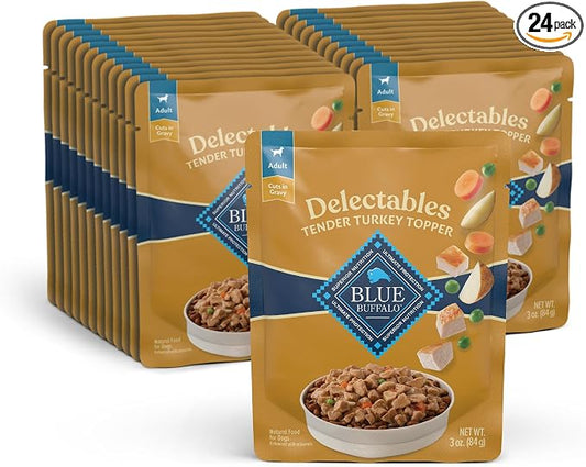 Blue Buffalo Delectables Natural Wet Dog Food Topper, Turkey Dinner 3oz (Pack of 24)