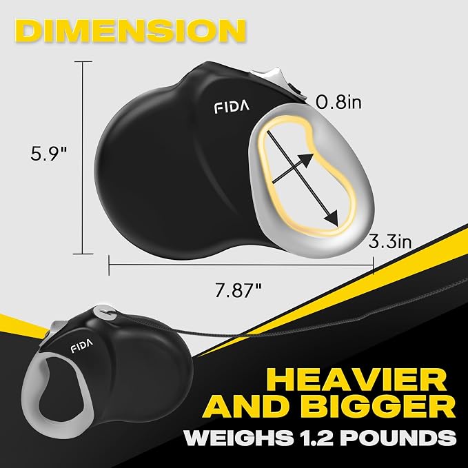 Fida Upgraded Retractable Dog Leash 30ft, Heavy Duty Pet Walking Leash for Medium/Large Breed up to 110 lbs, 360° Tangle-Free Long Retract Dog Lead, Soft Grip, One-Hand Brake, Black (Pack of 2)