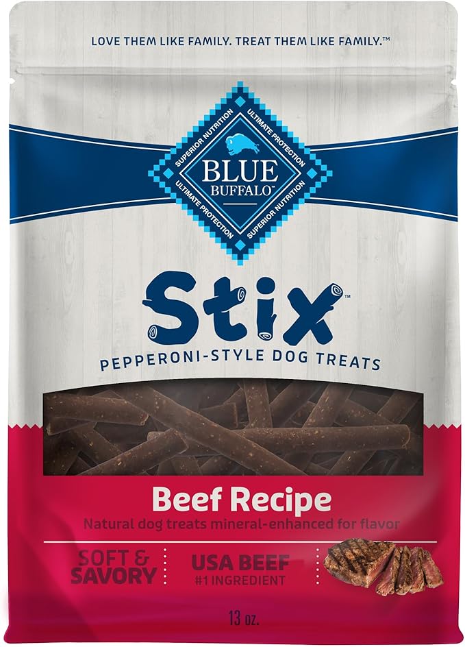 Blue Buffalo Beef Stix Pepperoni-Style Dog Treats, Soft & Meaty Dog Snacks Made in the USA with Real Beef & Natural Ingredients and Enhanced with Vitamins, Minerals, & Other Nutrients, 13 oz.
