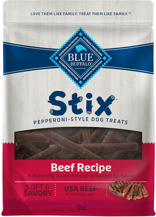 Blue Buffalo Beef Stix Pepperoni-Style Dog Treats, Soft & Meaty Dog Snacks Made in the USA with Real Beef & Natural Ingredients and Enhanced with Vitamins, Minerals, & Other Nutrients, 13 oz.