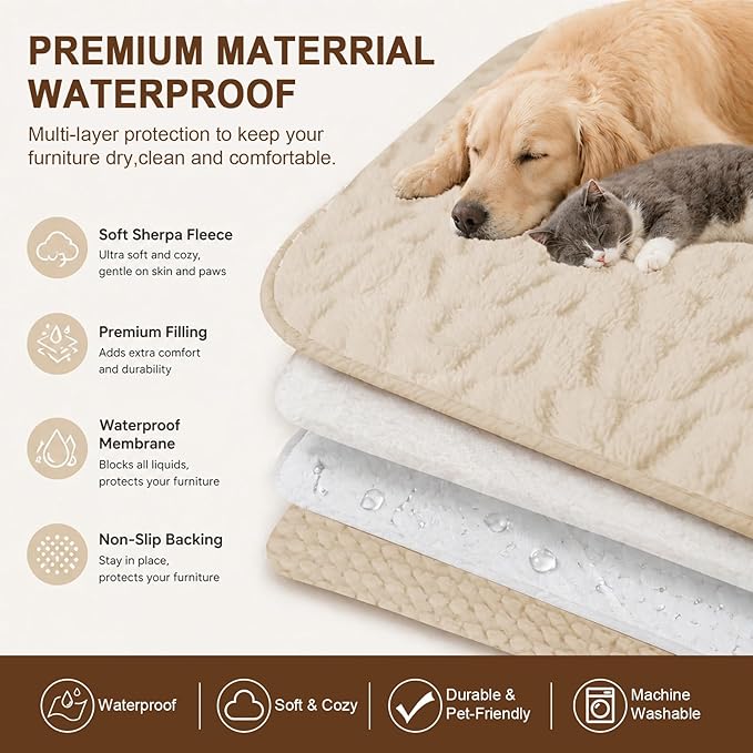 Waterproof Dog Blanket Reversible, Leakproof Pet Blanket for Large Dogs, Soft Furniture Sofa Couch Cover Protector Washable, Fleece Cat Throw Bed, Reversible Washable Soft Plush