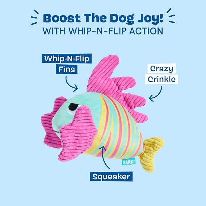 Barkbox Lion Fish Larry Dog Toy | Plush Lionfish with Whip-N-Flip Fins, Squeaker, Crinkle & Multi-Texture Design | for Medium to Large Dogs