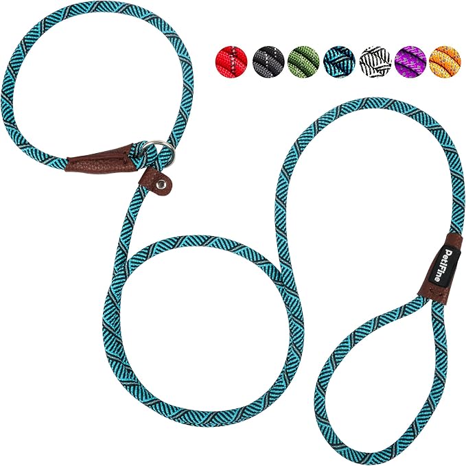 PetiFine Slip Lead 6FT x 3/8" Reflective Durable Dog Training Leash, Heavy Duty Adjustable Nylon Dog Rope Leash for Small Medium Large Dogs (Blue)