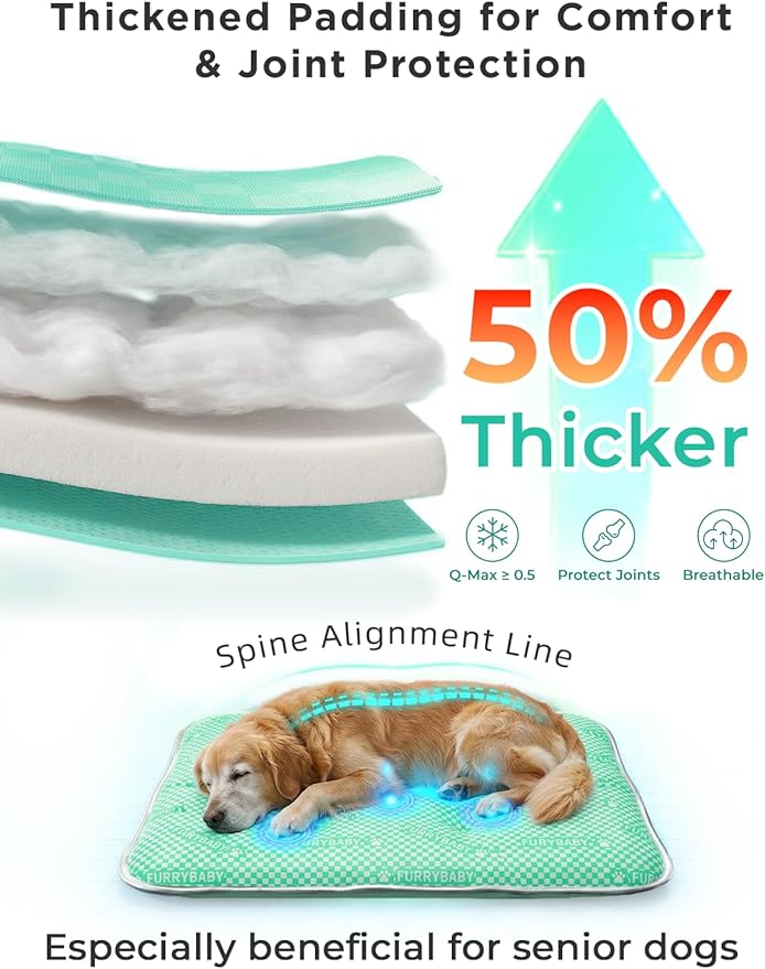 furrybaby Dog Cooling Mat Dog Bed mat, Extra-Thick Dog Crate Pad, Cat Bed, Washable Pet-Safe Magic Cooling Pad for Dogs Cats, Long Lasting Cooling for Crate Bed Indoor Outdoor Summer, 44x32, Mint
