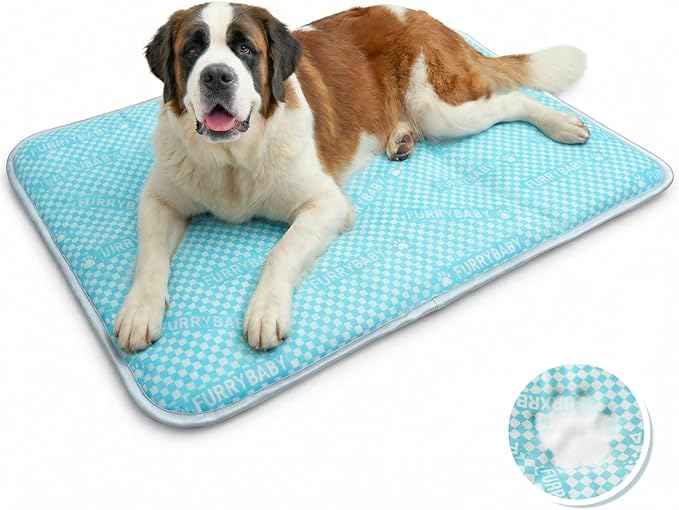 furrybaby Dog Cooling Mat Dog Bed mat, Extra-Thick Dog Crate Pad, Cat Bed, Washable Pet-Safe Magic Cooling Pad for Dogs Cats, Long Lasting Cooling for Crate Bed Indoor Outdoor Summer, 44x32, Sea