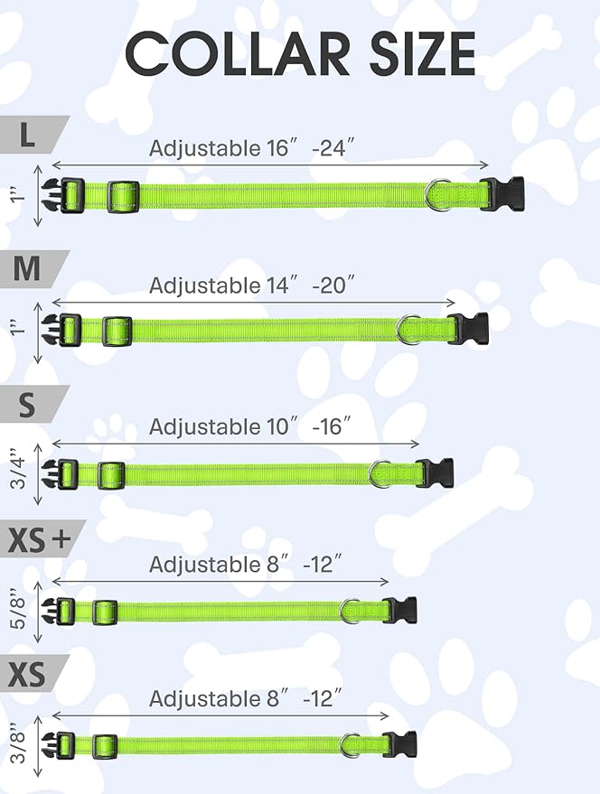 FunTags Length 16" - 24" Reflective Green Dog Collar for Large Dogs – Night Walking & Training Safety, Durable Quick Release Buckle, Nylon, Comfortable Adjustable, Width 1"