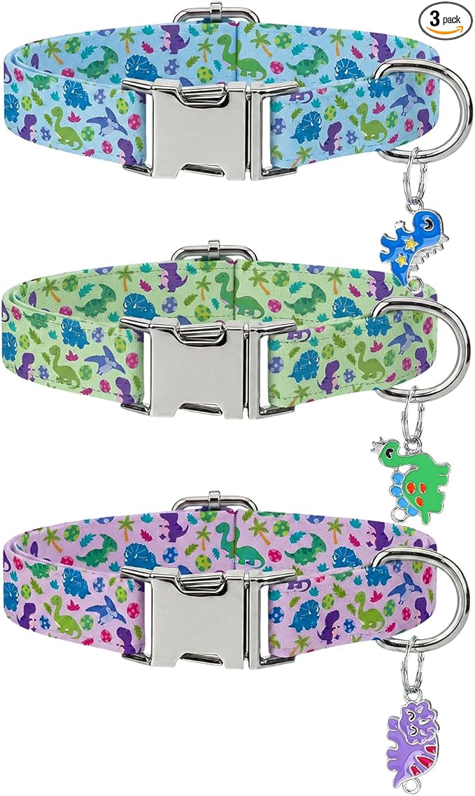 3 Pack Dinosaur Dog Collars for Small Dogs Cute Dog Collars with Pendant for Boy Male Dogs Dinosaur Puppy Pet Collar