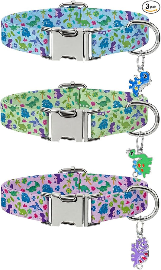 3 Pack Dinosaur Dog Collars for Small Dogs Cute Dog Collars with Pendant for Boy Male Dogs Dinosaur Puppy Pet Collar