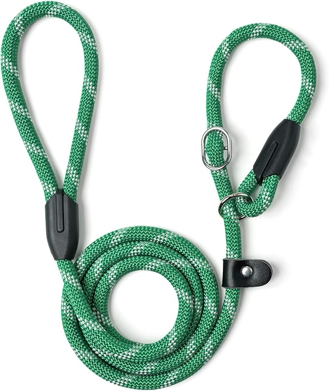 WePet Dog Training Slip Leash, No Pull, Durable Reflective Lead, Puppy Heavy Duty Loop Rope, Comfortable Handle, 6 ft, 1/2 inch, diam. Forest/White