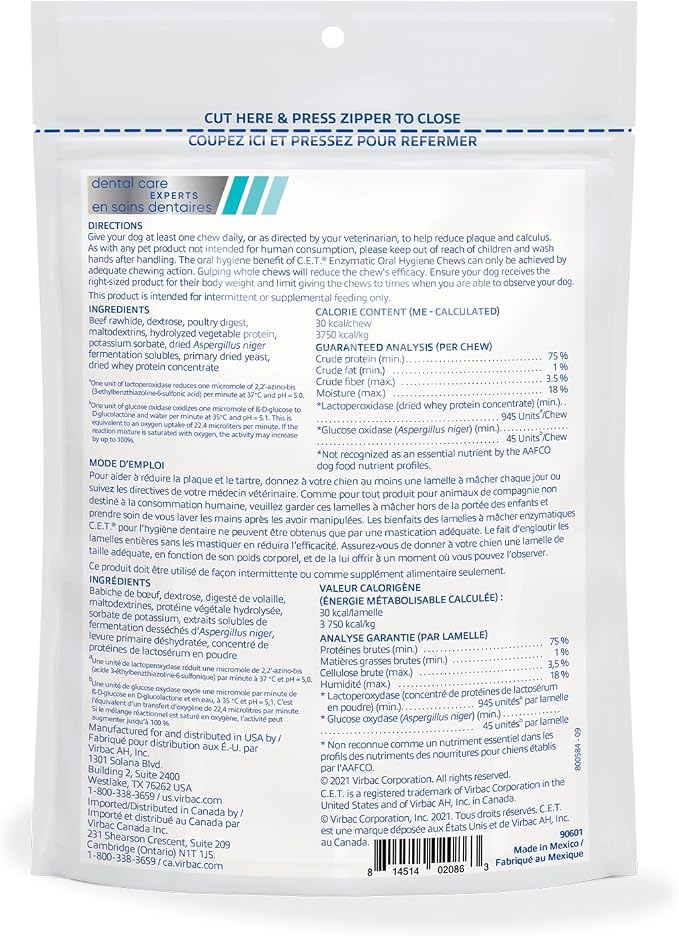 Virbac C.E.T.® Enzymatic Oral Hygiene Chews for Dogs, X Small - Plaque & Tartar Control - Single Layer Beefhide with Exclusive Dual-Enzyme System & Tasty Chicken Flavor - Easy to Give Dog Dental Chew