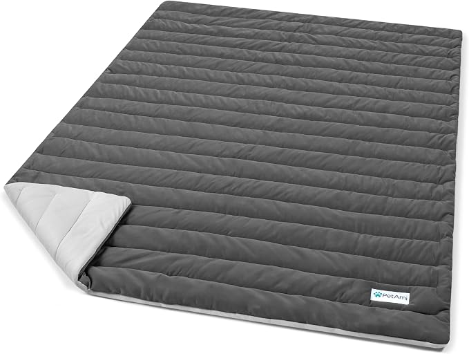 PetAmi Dog Cooling Mat, Q-Max Pet Cooling Blanket with Thick Cushioning, Self Cooling Pad for Dogs & Cats, Reversible Summer Mat for Crate, Couch, Kennel, Gray/Light Grey, Large (40x60)