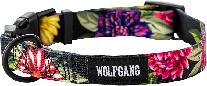 Wolfgang Heavy Duty, Adjustable Dog Collar with Quick Release Nylon Buckle for Walking & Training, DarkFloral Print, Large
