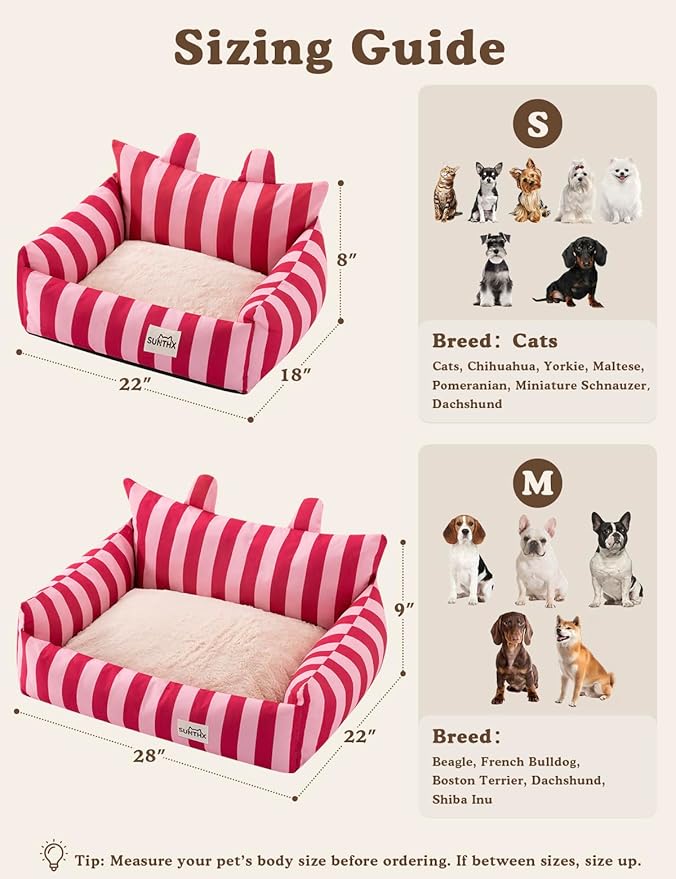 Cat Couch, Reversible Pet Bed for Indoor Cats – 2-Sided Cat Sofa with Oxford Fabric and Plush Fleece, Washable Small Dog Couch for Puppies and Senior Pets, Non-Slip Bottom, 28 inch, Pink Red