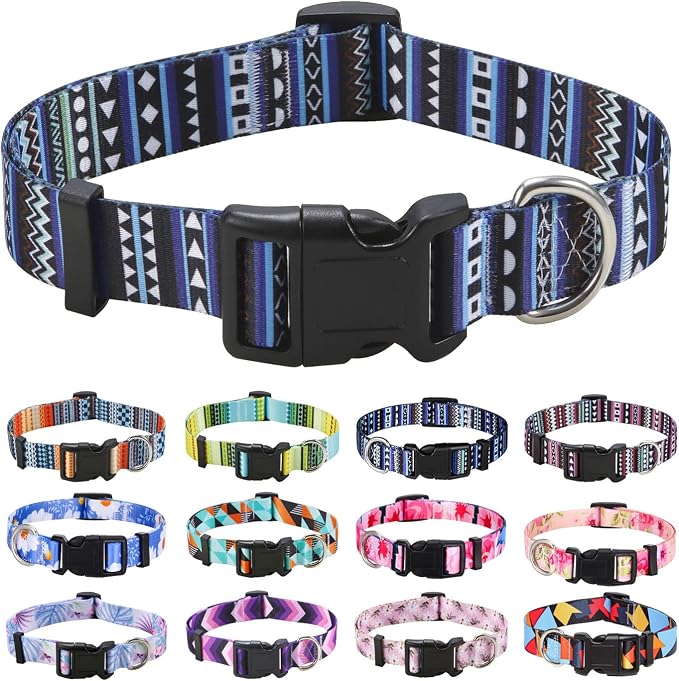 Mihqy Dog Collar with Bohemia Floral Tribal Geometric Patterns - Soft Ethnic Style Collar Adjustable for Small Medium Large Dogs (Bohemian Blue,XS)