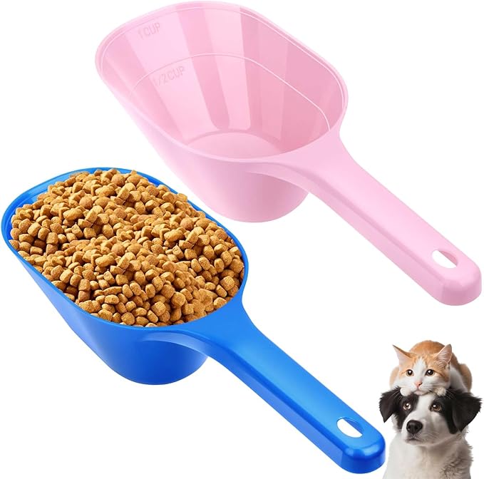 Dog Food Scoop, 1 Cup Pet Food Scoop With Measuring Lines (pink and blue)