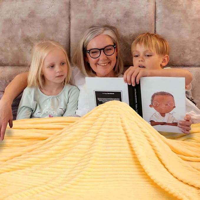 Bnuitland Light Yellow Fleece Throw Blanket 90"x108",300GSM Large Big Soft Cozy Warm Lightweight Stripe Pattern for Bed Sofa Home Decor,Suitable for Adults Family All Season