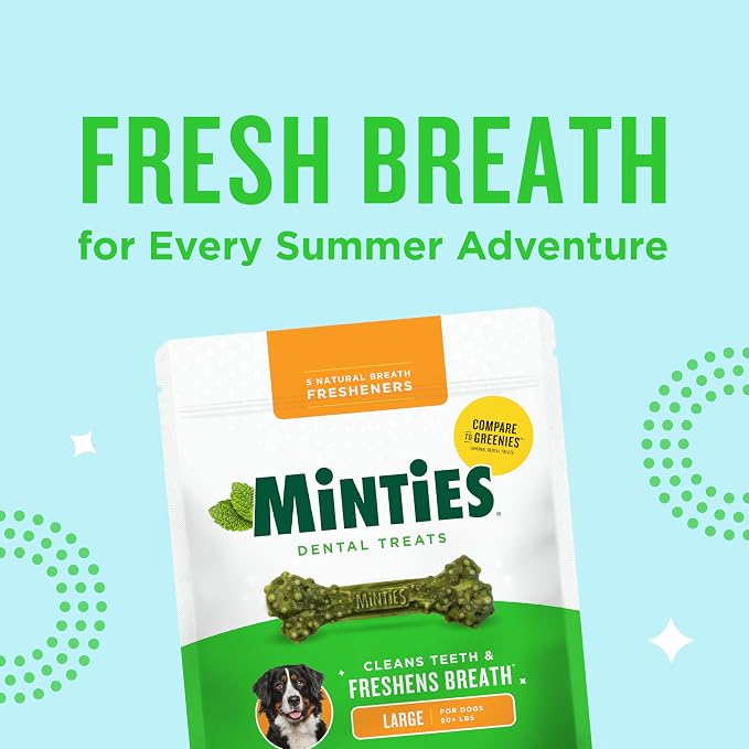 Minties Dental Chews for Dogs, 36 Count, Vet-Recommended Mint-Flavored Treats for Large Dogs Over 50 lbs, Dental Bones Clean Teeth, Fight Bad Breath, and Removes Plaque and Tartar