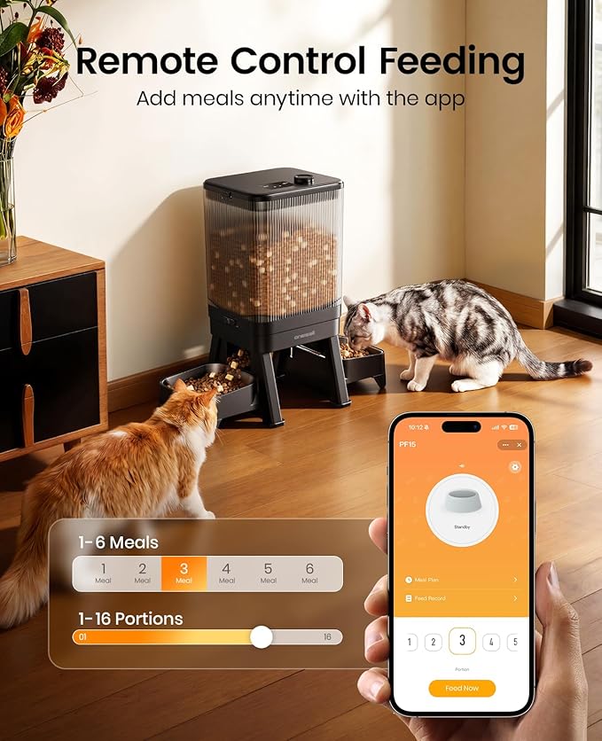 oneisall Automatic Cat Feeder for 2 Cats, 5GHz & 2.4GHz WiFi Cat Feeder with App Control, 7L/32-Cup Timed Food Dispenser with Portion Control, Dual Stainless Steel Bowls