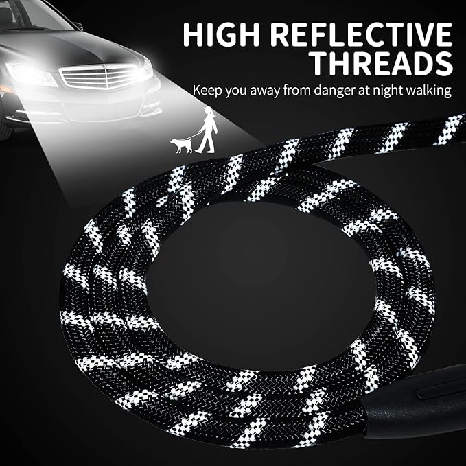 Long Dog Leash for Training 15Ft-Reflective Nylon Rope with Swivel Hook-Recall Agility Lead for Large Small Medium Dogs Outside Walking Hiking-Black