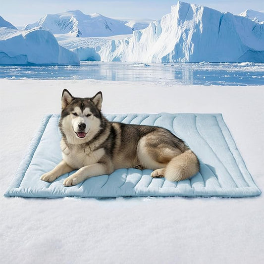 BECEMURU Dog Cooling Mat, Q-MAX＞0.46 Thickened Breathable Cold Pad for Summer Active Dog, 60"x40" Portable Washable Kennel Crate Pet Bed, Rapid Cooling Durable Non-Gel Blue