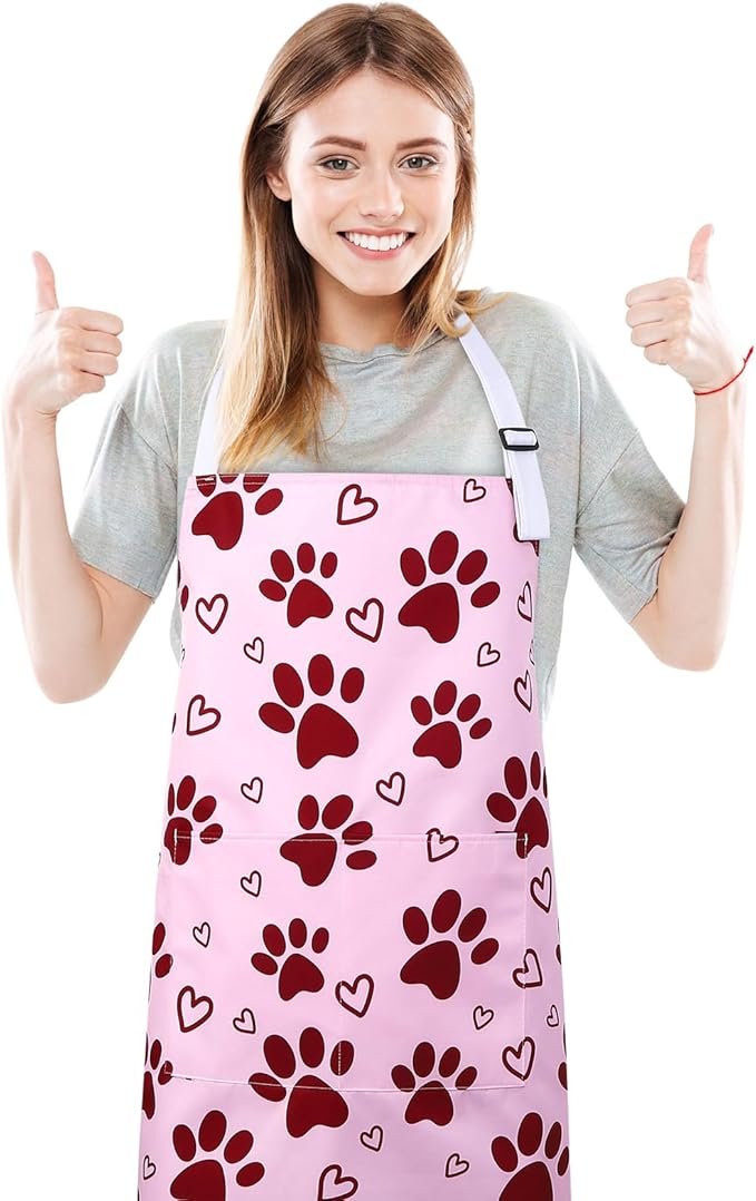 Dog Grooming Waterproof Apron with 2 Pockets, Cute Animals Puppy Dog Pets Apron