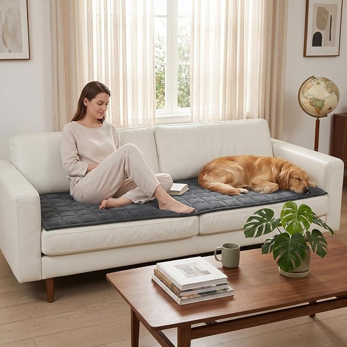 Fixwal Waterproof Dog Couch Cover, Washable Non-Slip Pet Couch Covers for Sofa, Leak-Proof Sofa Protector for Dogs, Pet Friendly Corduroy Furniture Cover (Dark Grey, 27.6" x 59.1")