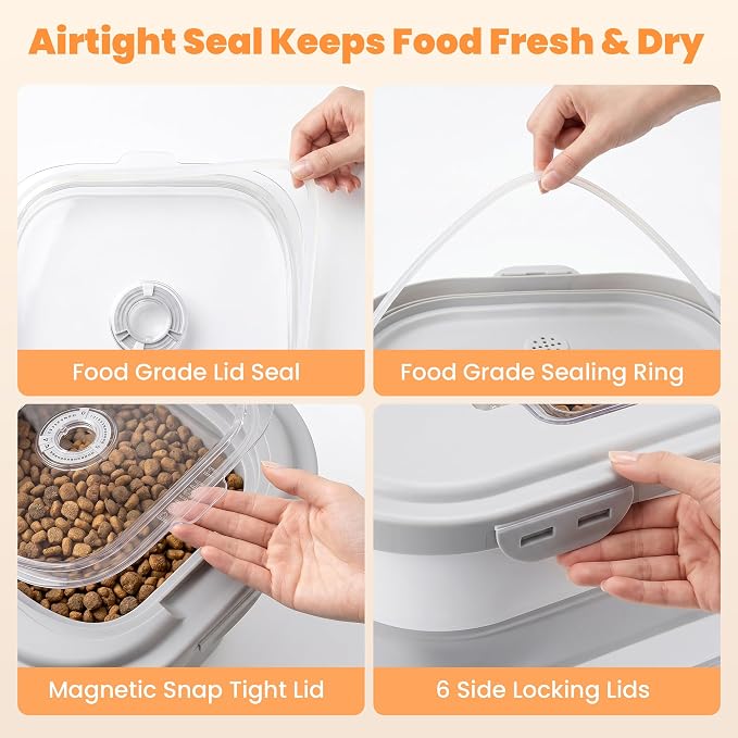 40 Lbs Dog Food Storage Container with Wheels, Collapsible Pet Food Storage Container with Clear Window, 2 Measuring Cups and Scoop, BPA Free Cat Food Container for Rice, Flour, Grain, Bird Seed