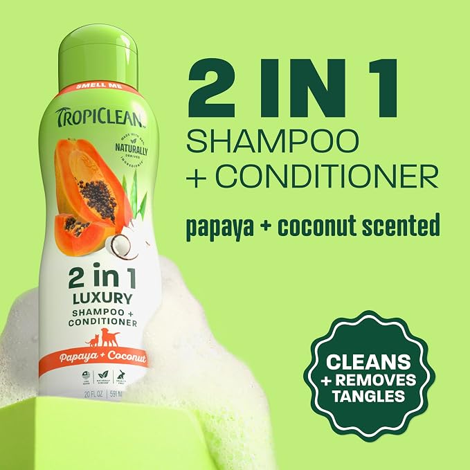 TropiClean 2-in-1 Dog Shampoo and Conditioner & Dog Detangler Spray Dematting, Grooming Bundle, Puppy Safe, Made in USA
