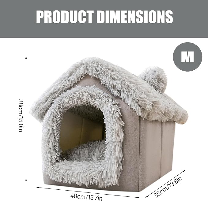 Enclosed Dog Bed, Soft and Warm Plush Dog Bed with Cover Cave Removable and Washable House Type Tent Huts for Indoor Pets M 15.8x13.8x15 with Cover Cave