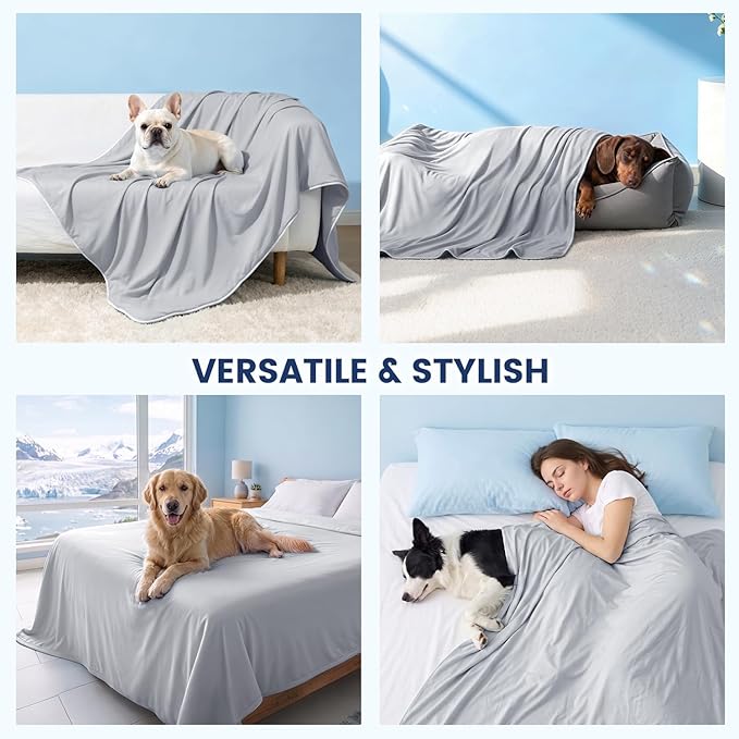 Mora Pets Premium Cooling Blanket for Dogs, Q-MAX>0.5 Washable Breathable Cooling Mat, Lightweight Soft Summer Pet Throw Blanket, Furniture Protector Bed Couch Cover for Medium Dog Cat, Gray, 40x60