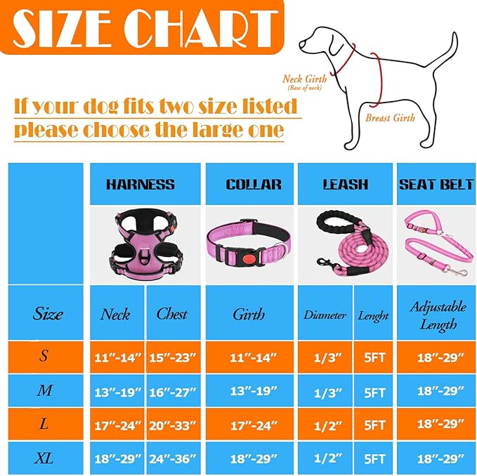 LOBEVE No Pull Dog Harness, Collar & Leash Set | Includes Dog Seat Belt, Collapsible Bowls & Poop Bag Dispenser. Ideal for Training, Walking, Hiking. Fits Small to Large Dogs(Pink-L)
