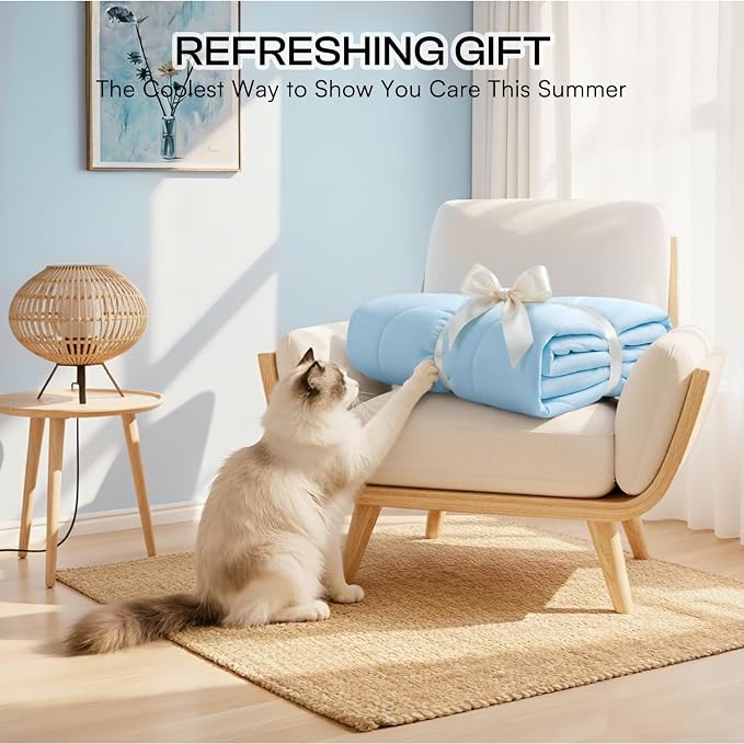 Luciphia Premium Cooling Dog Blanket Washable Q-MAX>0.5 Small Medium Large Pet Mat Puppy Cat Self-Cooling Soft Breathable Calming Throw for Sofa Crate Bed (Light Blue,60x80 inches)