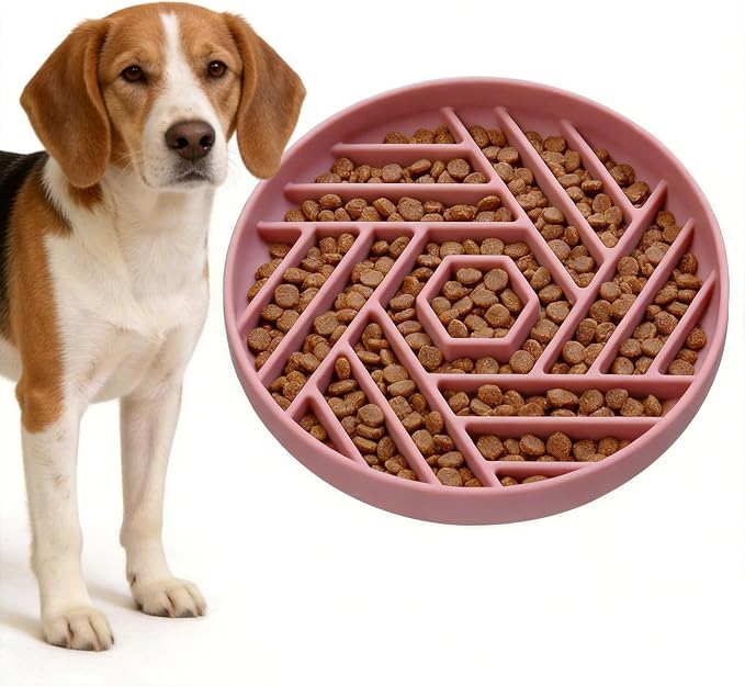 Silicone Slow Feeder Dog Bowl with Suction Base, Anti Choking Maze Puzzle Design Pet Bowl for Small and Medium Dogs & Cats, Non-Slip Food Grade Slow Eating Bowl to Prevent Bloating