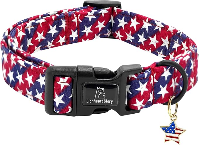 Lionheart glory American Flag Dog Collar, 4 of July Patriotic Independence Dog Collar Heavy Duty Adjustable Collars for Large Dogs Pet Gift Summer Collars
