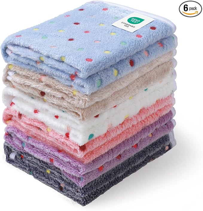 1 Pack 6 Blankets Dog Cat Soft Fluffy Fleece Pet Blanket Warm Cute Print Design Puppy Kitten Blanket Doggy Dot Small(23"x16")