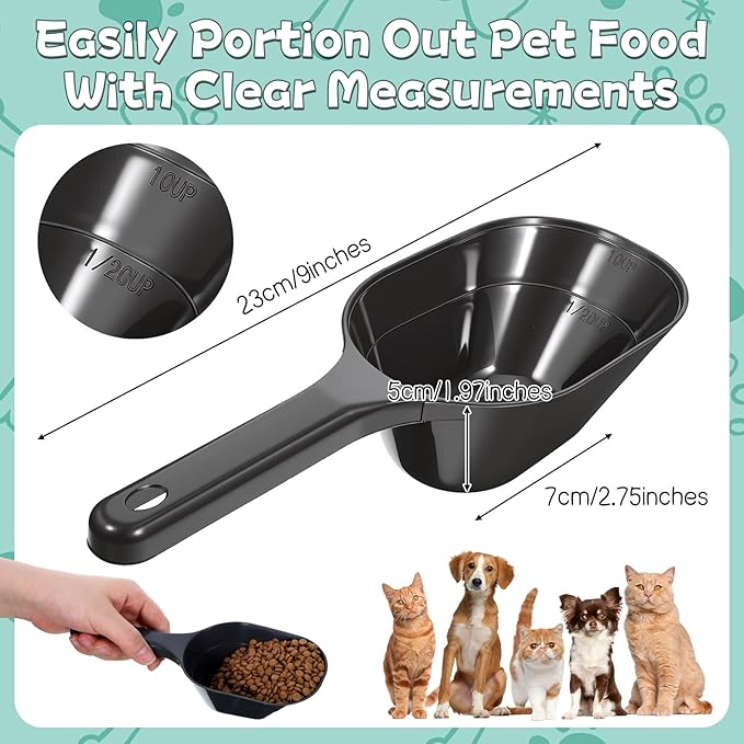 2 Pack Dog Food Scoop 1 Cup Capacity Plastic Pet Food Measuring Scooper with Measuring Lines for Dog Puppy Cat Fish Bird Precise Portion Control Coffee Bean Flour Scoop