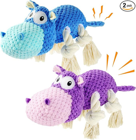 TOOPTATE 2-Pack Squeaky Dog Toys - Plush Dog Toys for Small Medium Large Dogs, Keep Them Busy (Blue & Purple, Medium)