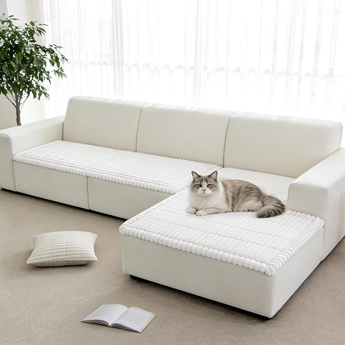 Fuzzy Pet Couch Covers for Dogs Washable, Thick Couch Covers for 3 Cushion Sofa Pet Friendly, Non Slip Plush Dog Couch Cover for for Sectional, Loveseat (White, 27.6" x 83")