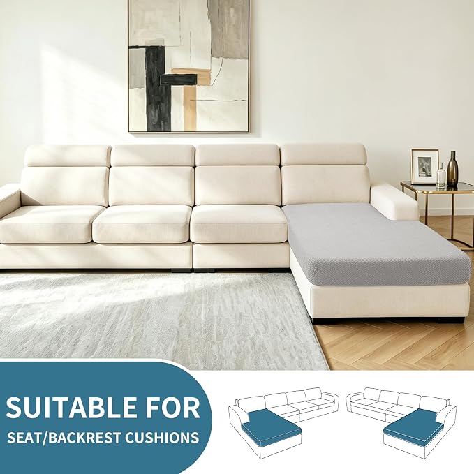 XINEAGE Chaise Cover for L Shaped Sofa,Sectional Couch Covers for Pets,Non Slip Sofa Seat Cover Washable,Sofa Slipcovers with Elastic Bottom(1 Piece Chaise Cover,Sliver Grey)