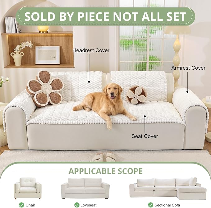 OstepDecor Couch Cover for Dogs, Washable Non Slip Sofa Cover for Pets, Soft Couch Covers for Sofa, Loveseat and Sectional, Furniture Protector Against Pet Hair & Scratches (27.6" x 59", White)