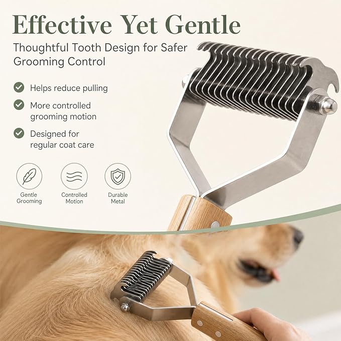 Pet Grooming Combo - Extra Large 2-Sided Wooden Pet Comb, Pet Pro Grooming tool Detangling and Dematting Long, Matted Fur on Cats and Dogs