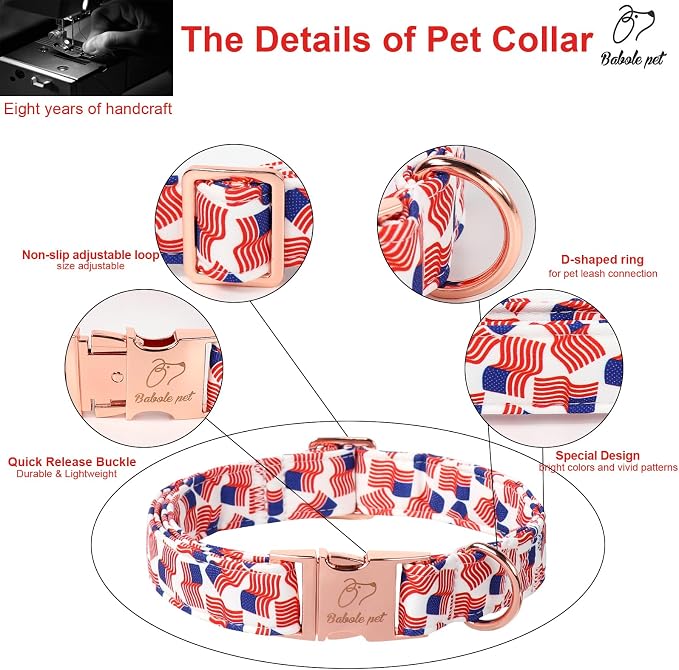 American Flag Dog Collar - 4th of July Dog Dog Collars for Medium Dogs, Adjustable Independence Day Metal Buckle Patriotic Dog Collar M